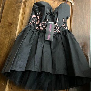 Betsey Johnson Black and Pink Faux Cutout Floral Dress